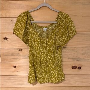 Lucky Brand Olive Floral Blouse